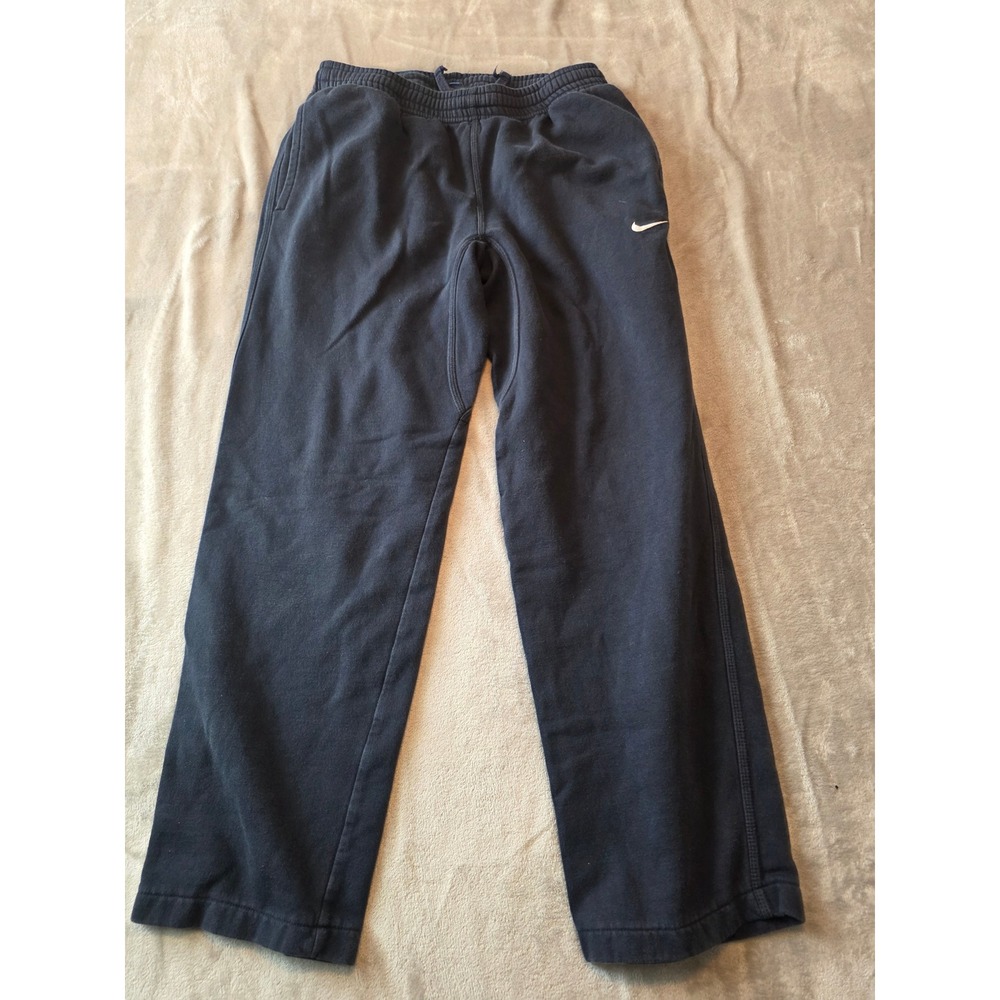 Nike Sweatpants Mens Medium Navy Blue Fleece Open Hem Embroidered Swoosh Logo